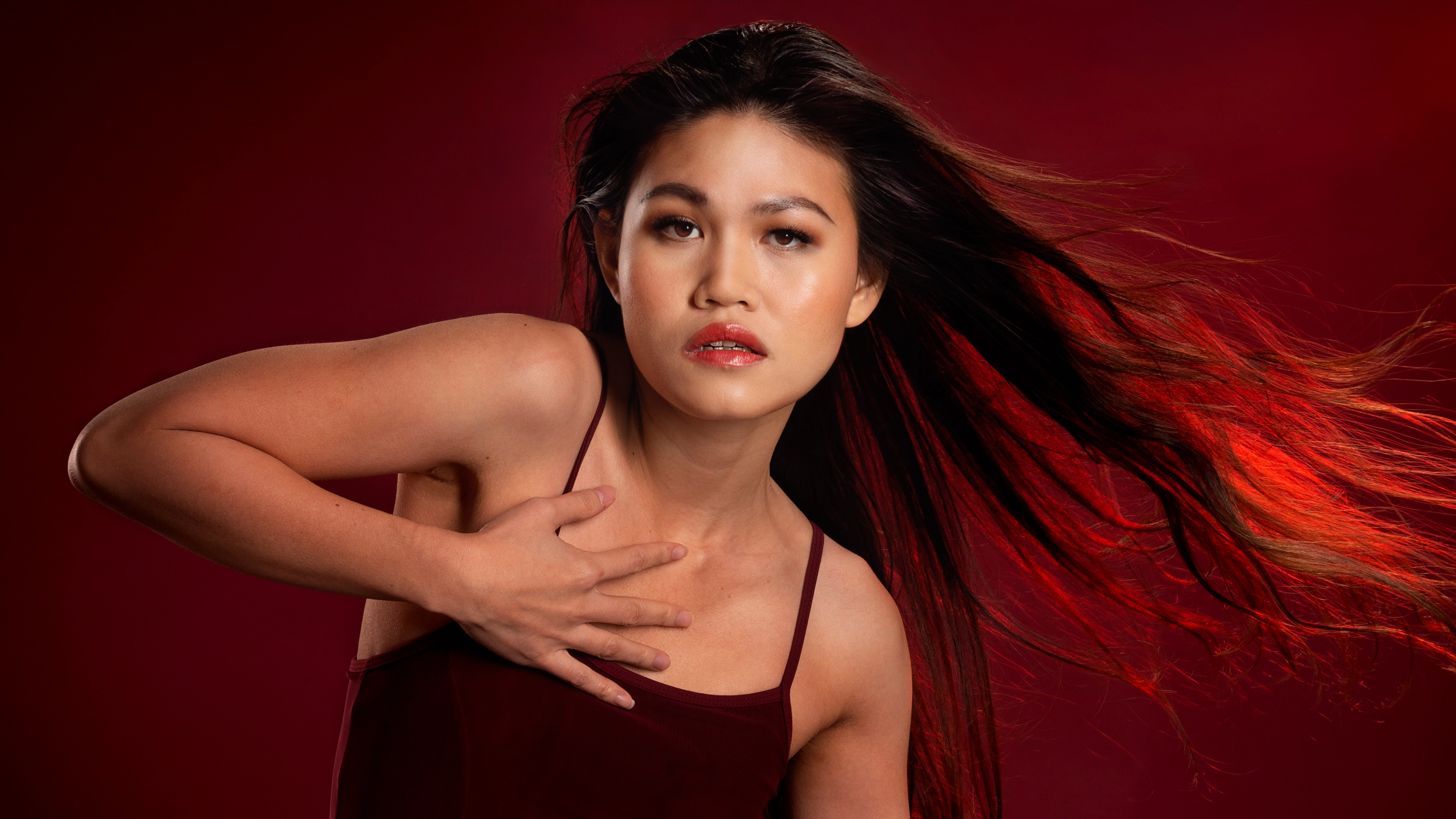 Asian girl dancing Red dress