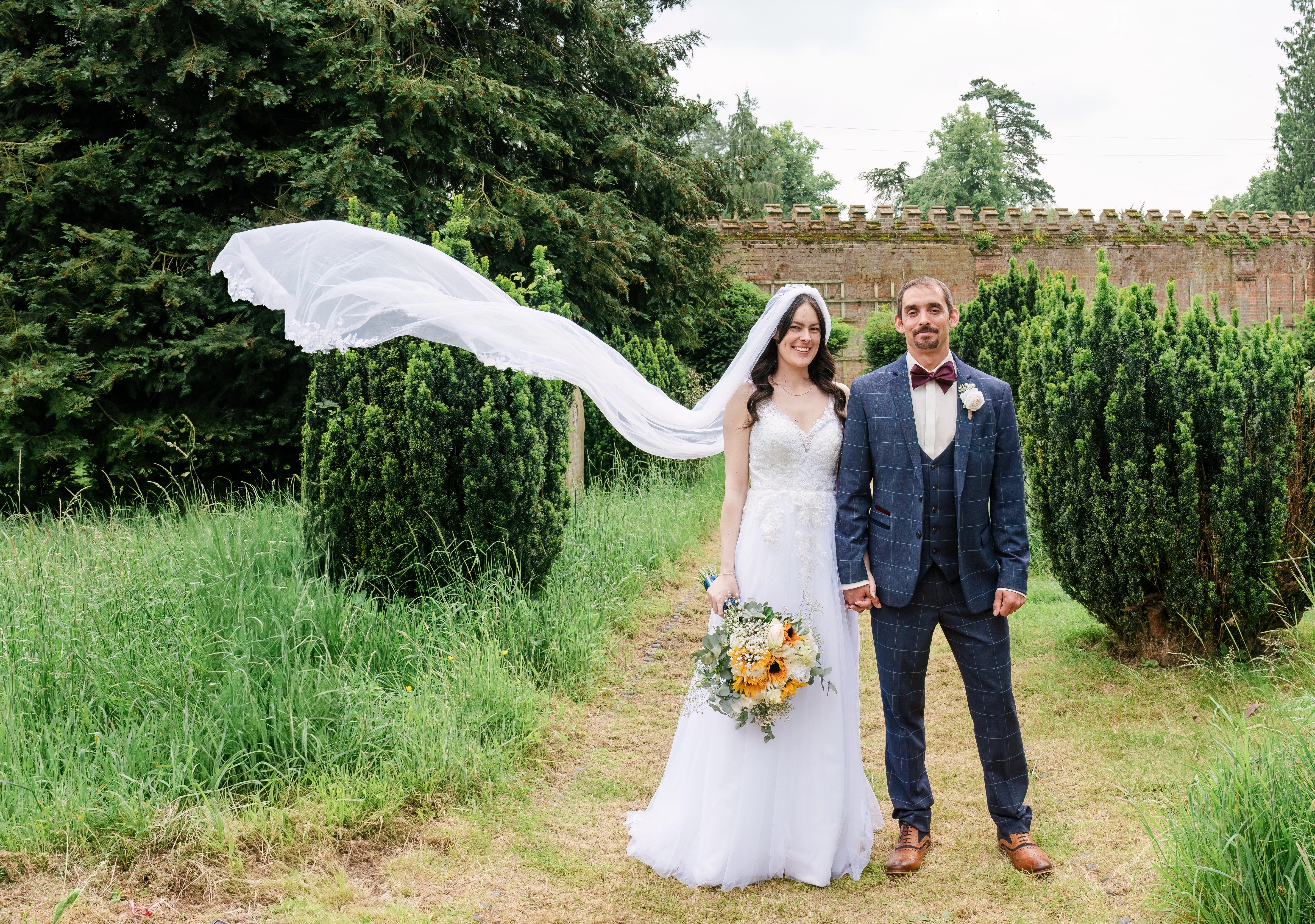 Wedding, Couple, Personal Shots, Brides train blowing