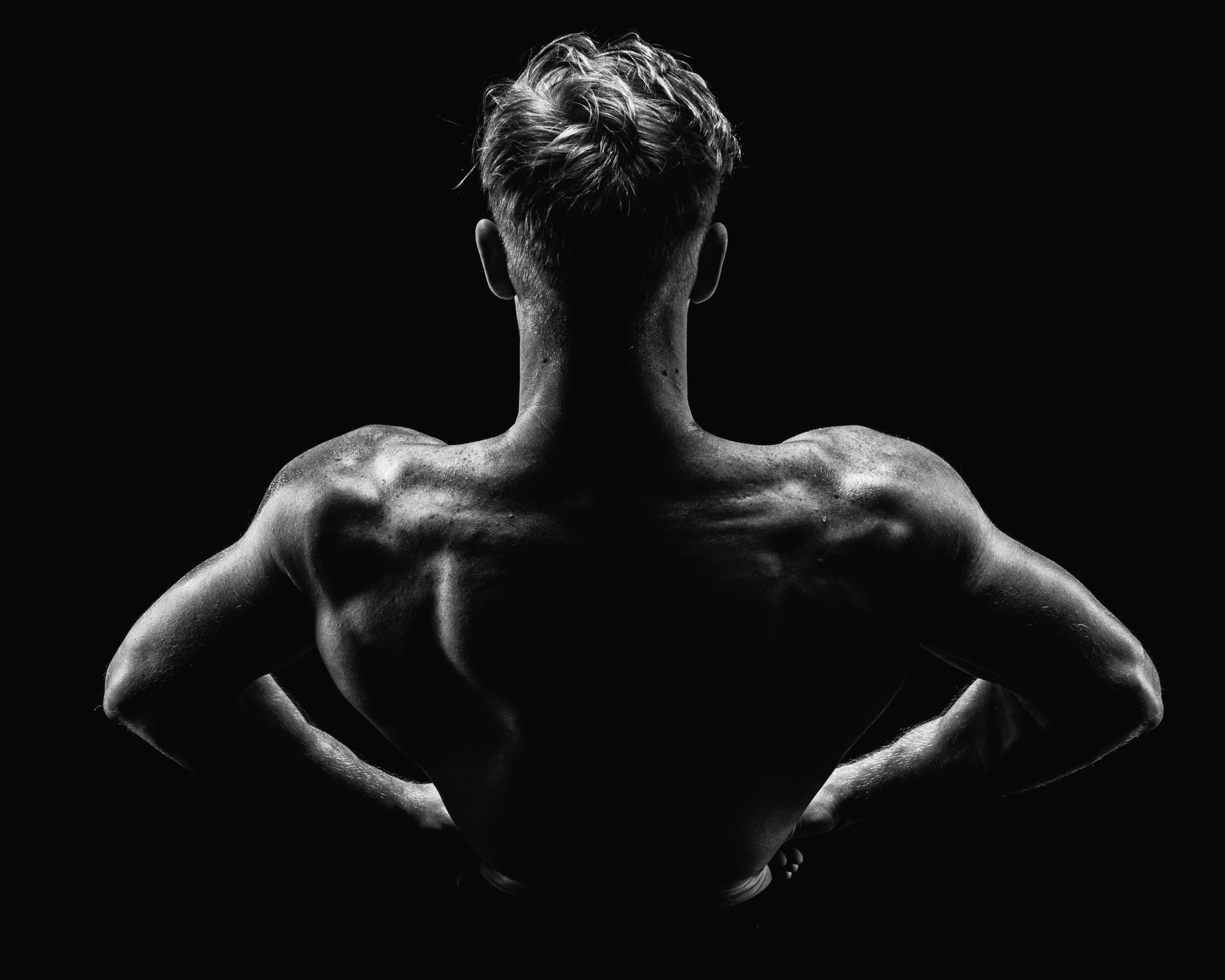 Black & White back shot of a male body builder