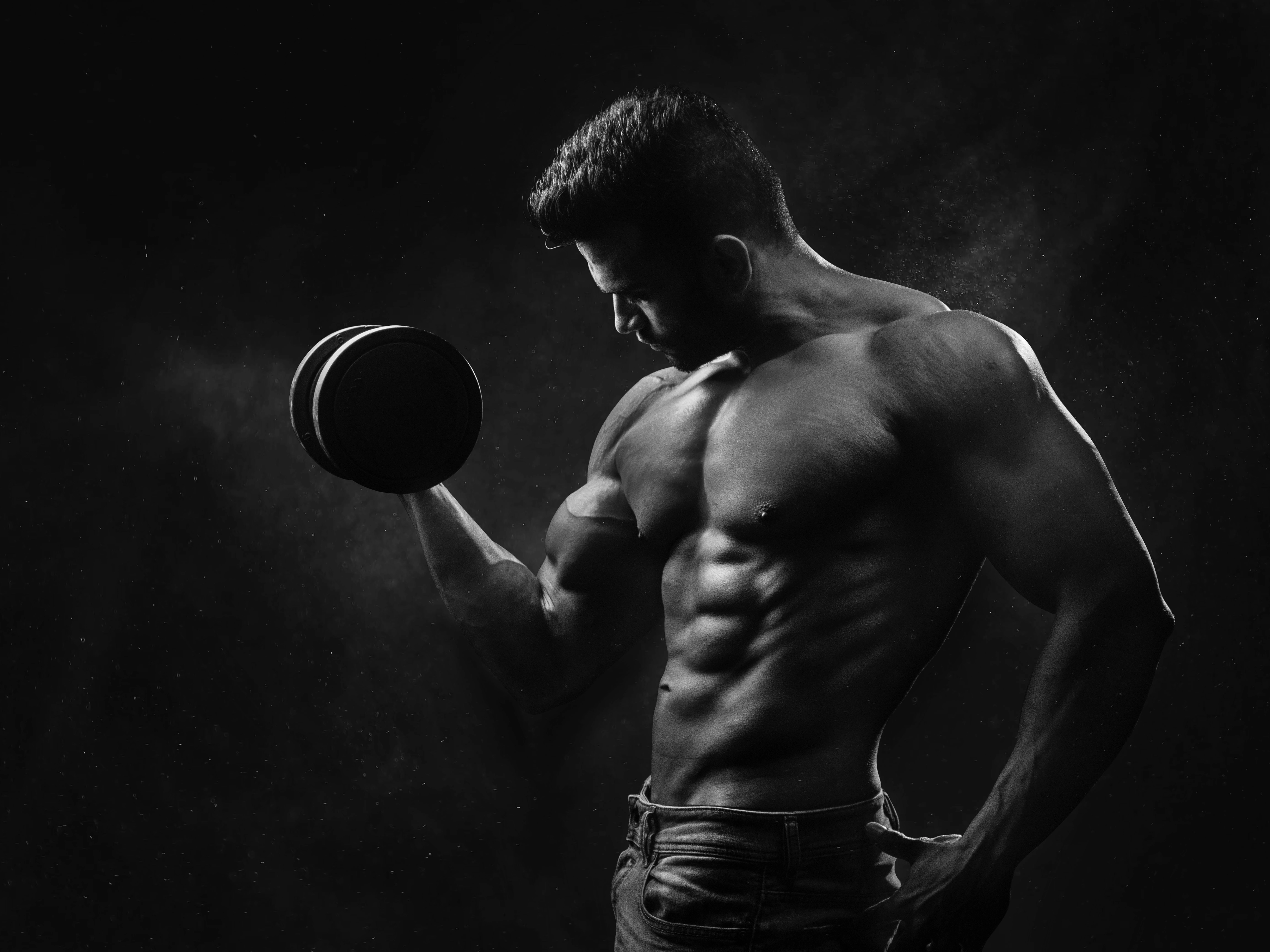 Fitness shoot - male with weights with shirt off - fitness